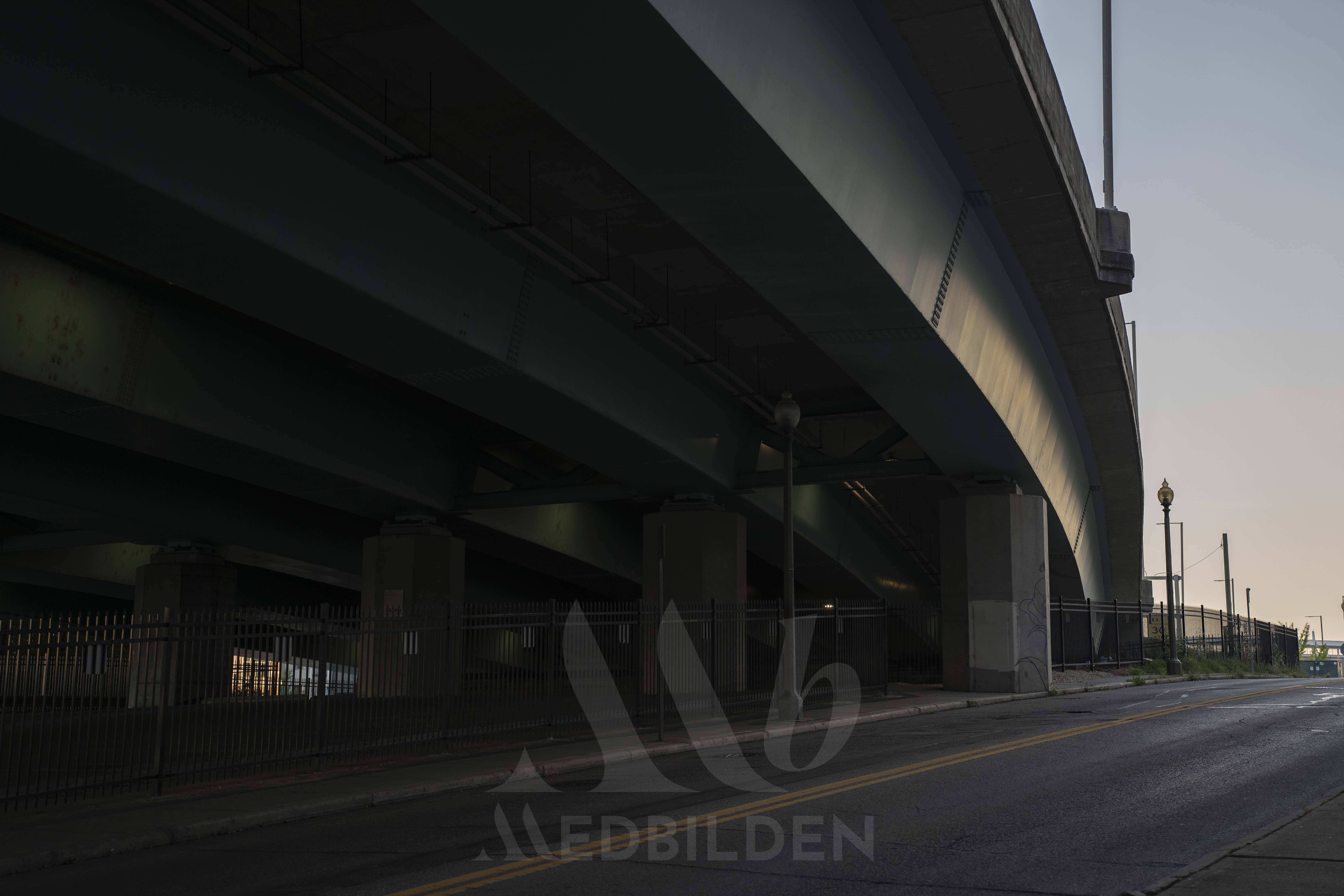 Cincinnati under Hwy 50 at sunset